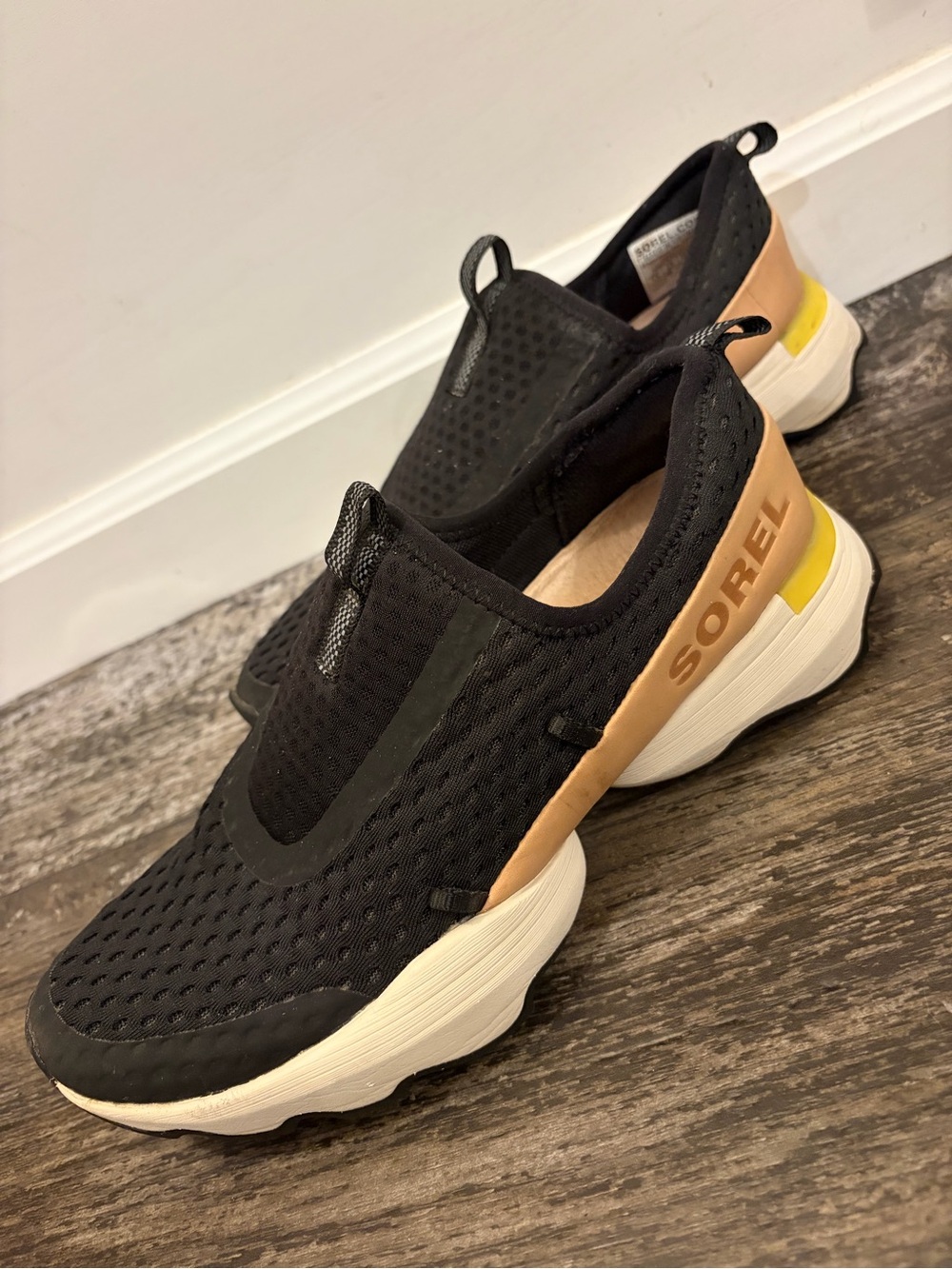 Sorel Black, Tan & Yellow Slip-On Athletic Sneakers